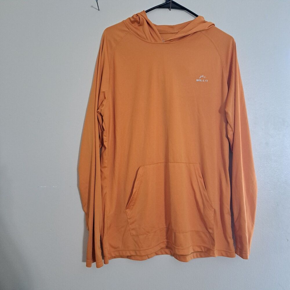Willit Hoodie Mens Large Orange Lightweight Jersey Pullover Casual Shirt
